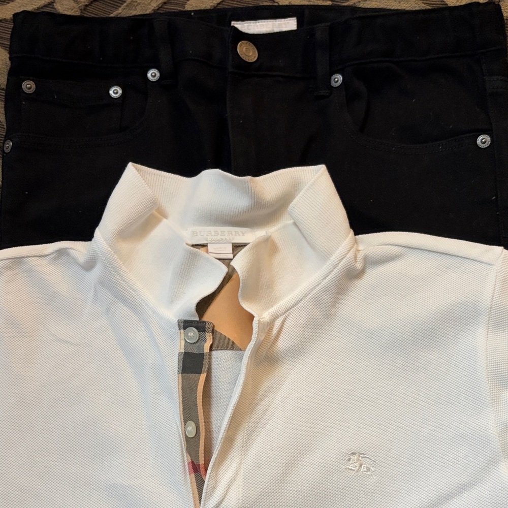 Burberry White Shirt and Black Trousers